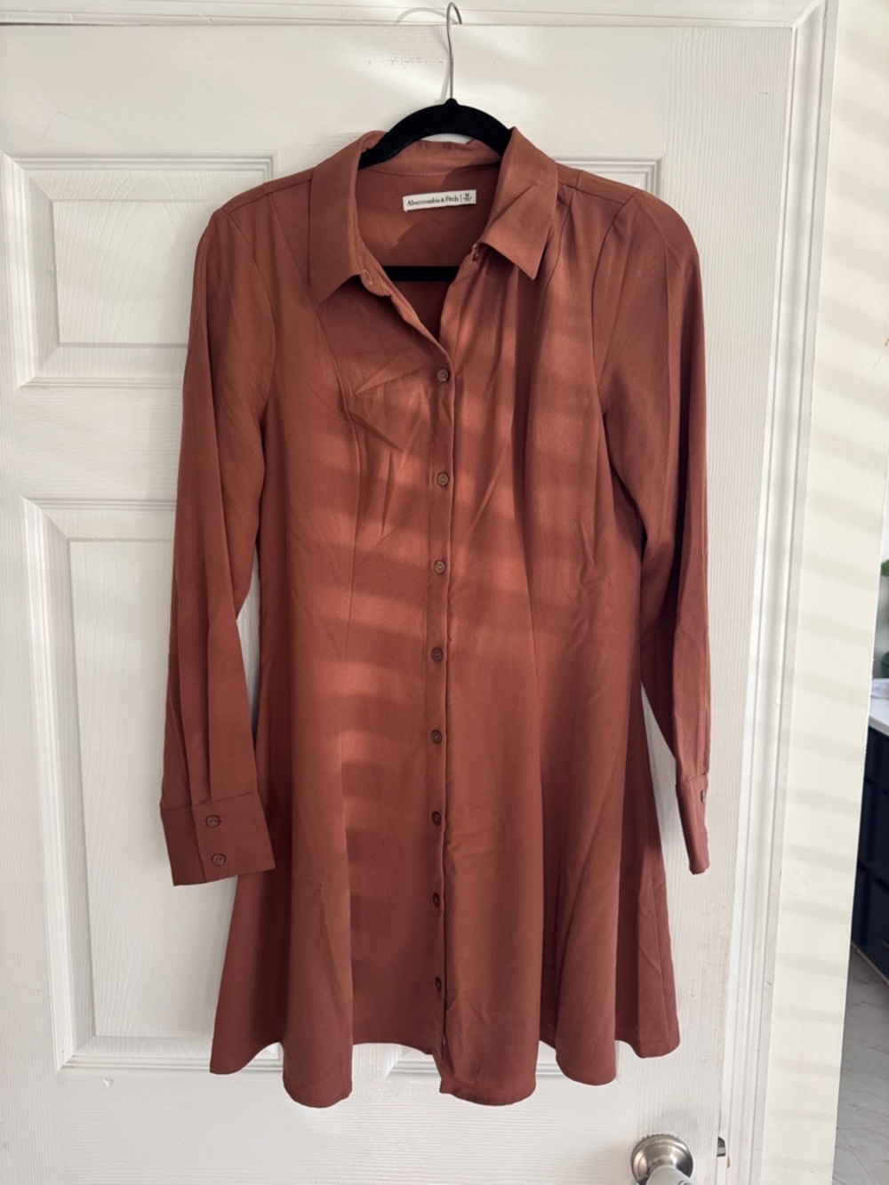 Abercrombie & Fitch Rust Brown Button-Front Long Sleeve Dress